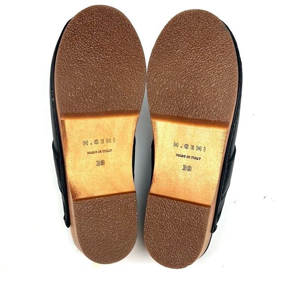 M. Gemi Black Leather Mules with Gold Accent - Picture 13 of 16